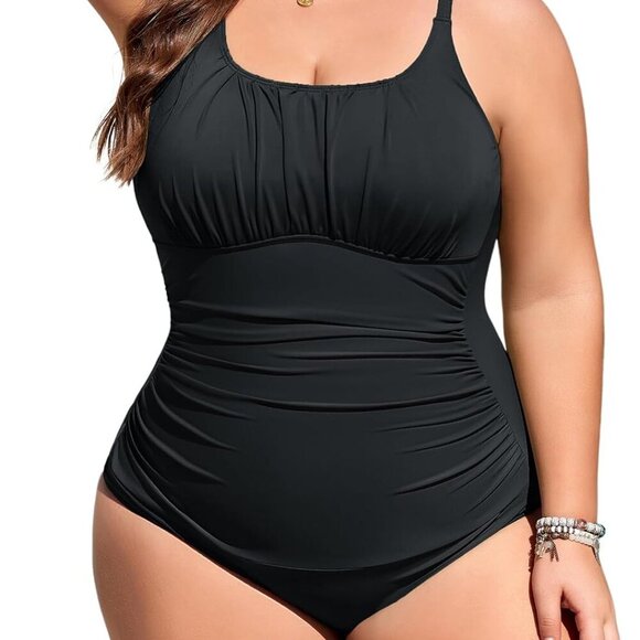 Plus Size Bathing Suit for Women Tummy Control Swimsuit One Piece Vintage Black - Picture 1 of 8